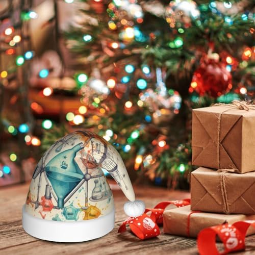 Chemistry Print Christmas Santa Hat Plush Funny Party Adult Headwear