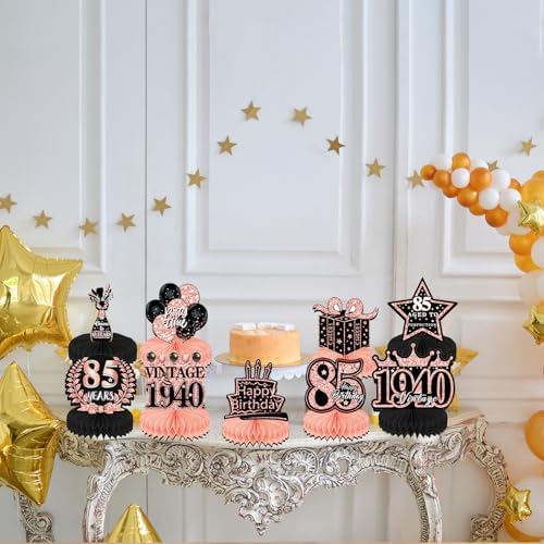 85th Birthday Decorations 9PCS Rose Gold Honeycomb Centerpieces