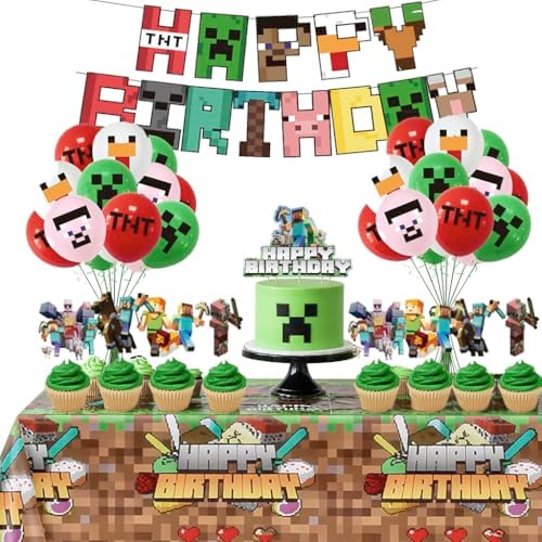Pixel Miner Birthday Decor 40 Pcs Party Supplies