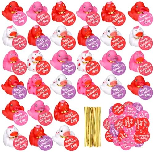 48 Valentines Rubber Ducks with Gift Cards and Gold Ropes