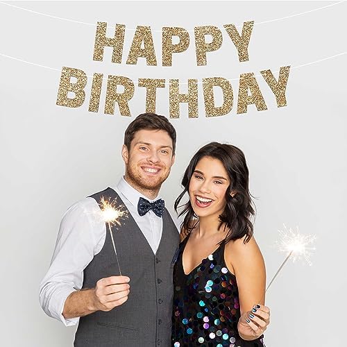 Pre-Strung Gold Glitter Birthday Banner - No DIY