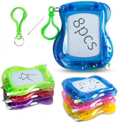 8 Mini Magnetic Drawing Boards with Metal Keychain for Kids