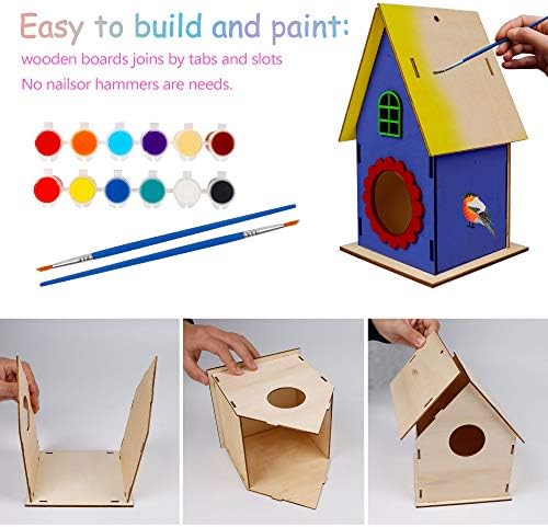 Glintoper 4 Pack DIY Wooden Birdhouse Kit