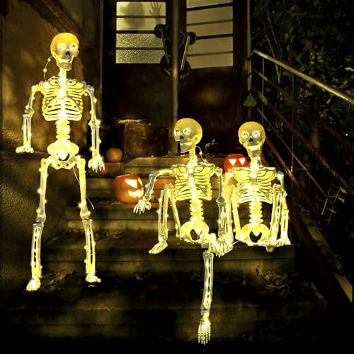 HBSTK 2 Pack 40 Inches Halloween Skeleton Prop with LED Lights