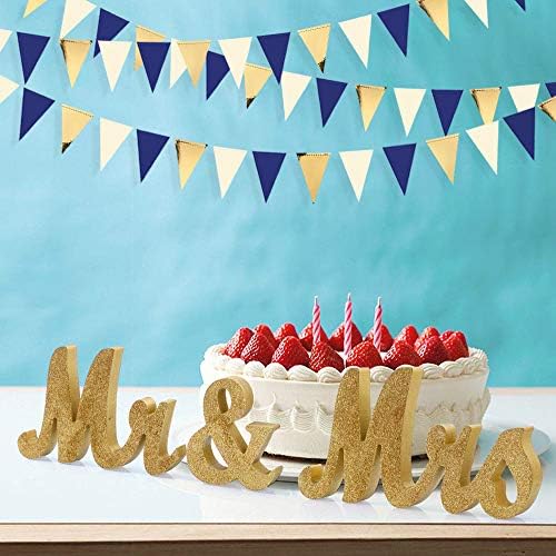 30 Ft Navy Blue Gold and Beige Party Bunting Flags