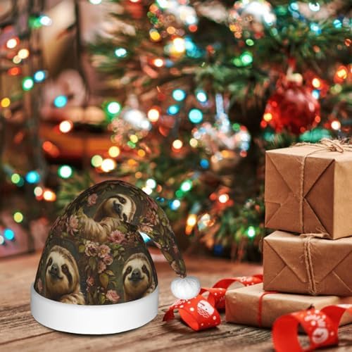 Cute Sloth Print Christmas Santa Hat Plush for Adults