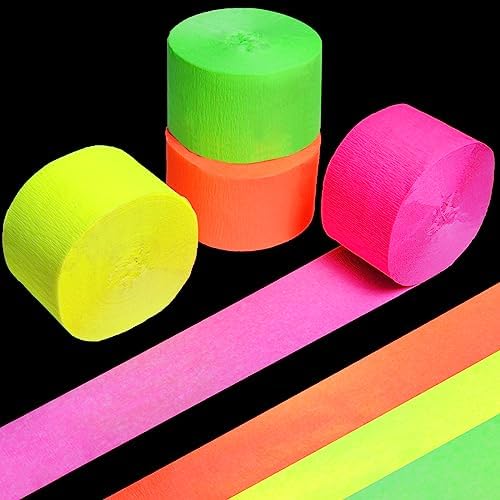 Neon Streamers Glow in The Dark Crepe Paper Set