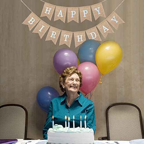 Uniwish Happy Birthday Burlap Banner 2 in 1 Decor