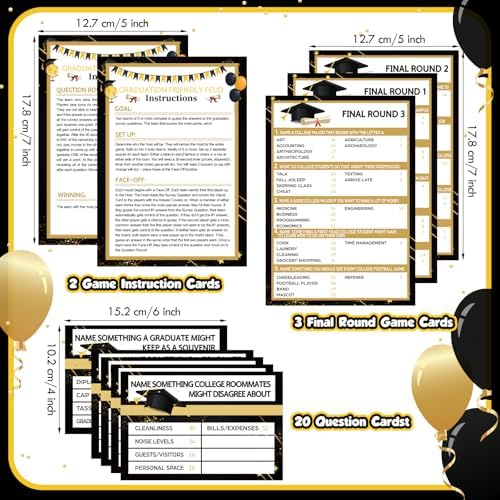 Graduation Feud Cards 25 Pcs Game for Parties and Trivia Fun