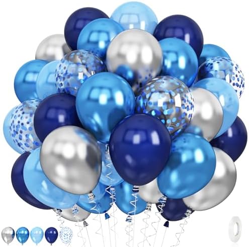 60 Pcs Blue Silver Balloons Party Decor Set