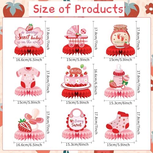 Strawberry Baby Shower Decorations 9PCS