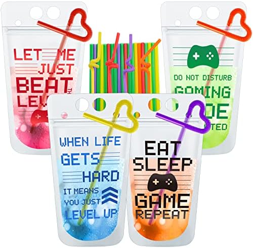 Suclain 24 Pcs Video Game Party Drink Pouch Cups with Straws