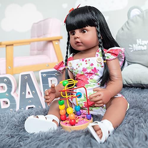 Angelbaby Realistic Black Reborn Baby Doll with Long Hair