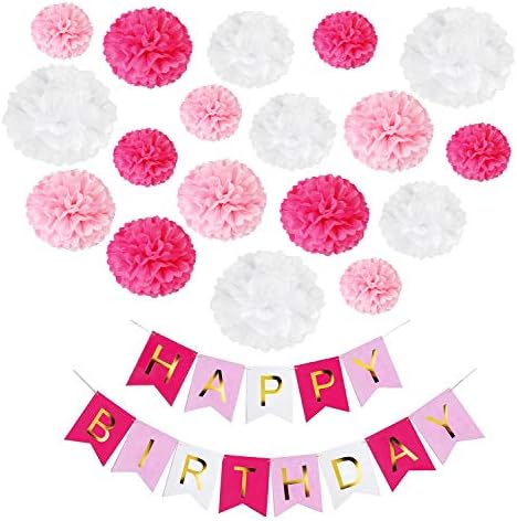 DIY Pink Birthday Decor Kit with Pom Poms and Banner