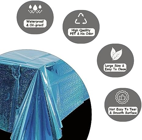 GREATRIL Blue Party Table Cover with Glitter Iridescent Finish