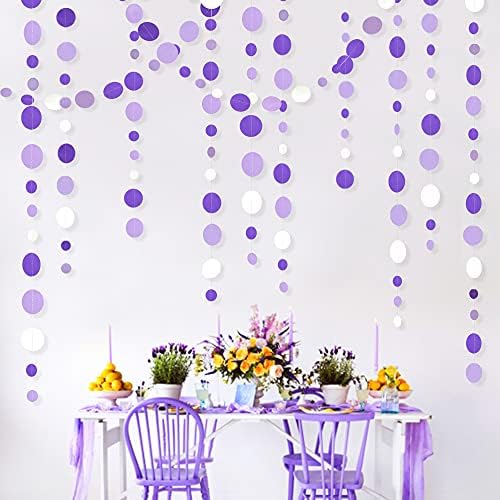 46 Ft Purple White Circle Dot Garland for Birthday Wedding Baby Shower