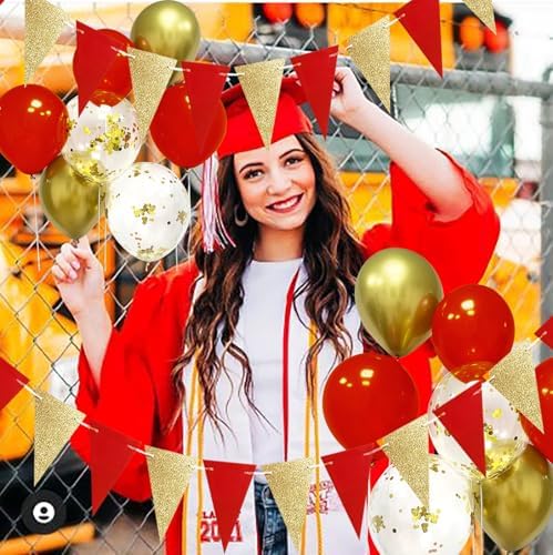 Red Gold Triangle Banners for Graduation and Christmas