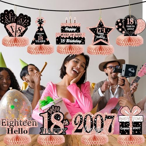 9Pcs Rose Gold Pink Honeycomb Centerpieces 18th Birthday Decorations