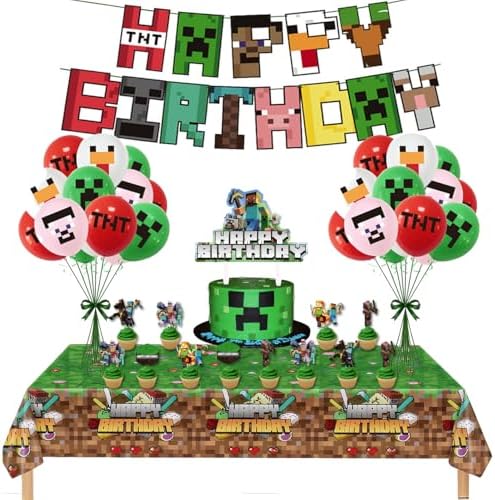 Pixel Miner Birthday Decor 40 Pcs Party Supplies