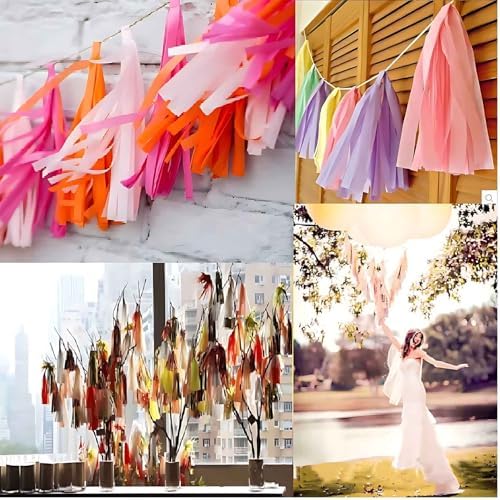 Orange and Pink Rose Red Paper Tassels Garland Banner 30PCS