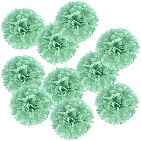 PATIKIL 4 Inch Tissue Pom Poms Flowers 10 Pack Mint Green