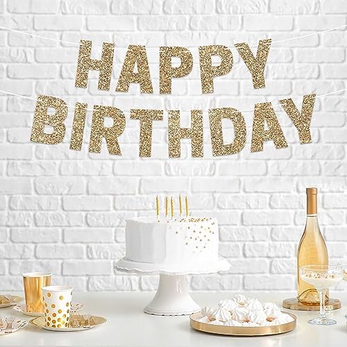 Pre-Strung Gold Glitter Birthday Banner - No DIY