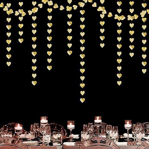 Glitter Champagne Gold Heart Garland 52ft Hanging Streamers Decor