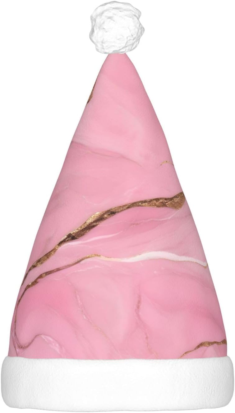 Pink Marble Texture Christmas Hat with LED Lights