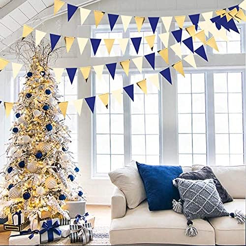 30 Ft Navy Blue Gold and Beige Party Bunting Flags
