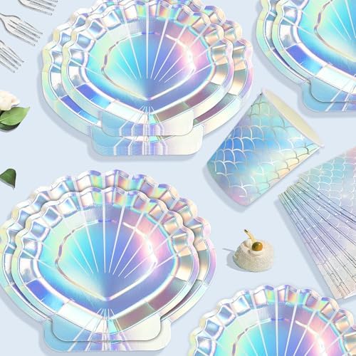 Iridescent Mermaid Shell Party Tableware Set for 20 Guests