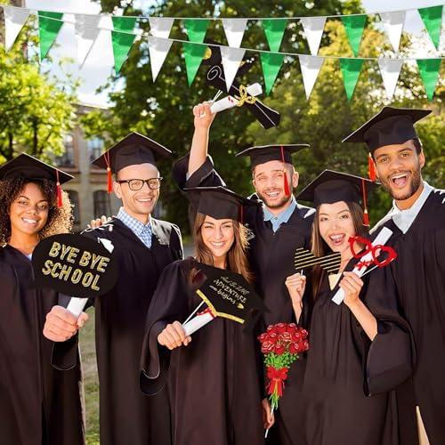 65FT Green Silver Glitter Triangle Pennant Banner Flag for Christmas Graduation Wedding