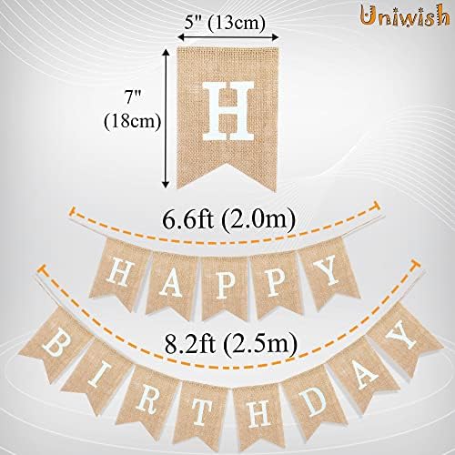 Uniwish Happy Birthday Burlap Banner 2 in 1 Decor
