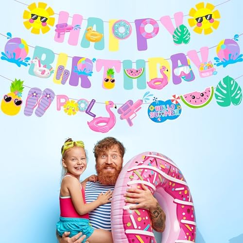 Pool Party Happy Birthday Banner Garland Decorations