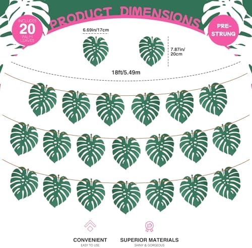 Pre-Strung Tropical Palm Garland 18FT 20PCS for Luau Parties