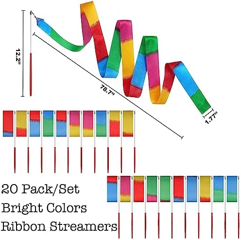 20Pack Rainbow Ribbon Streamers for Kids Party Supplies