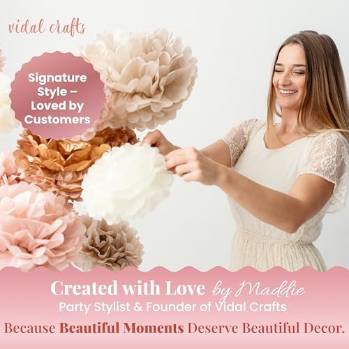 Vidal Crafts 20-Piece Boho Tissue Paper Pom Poms