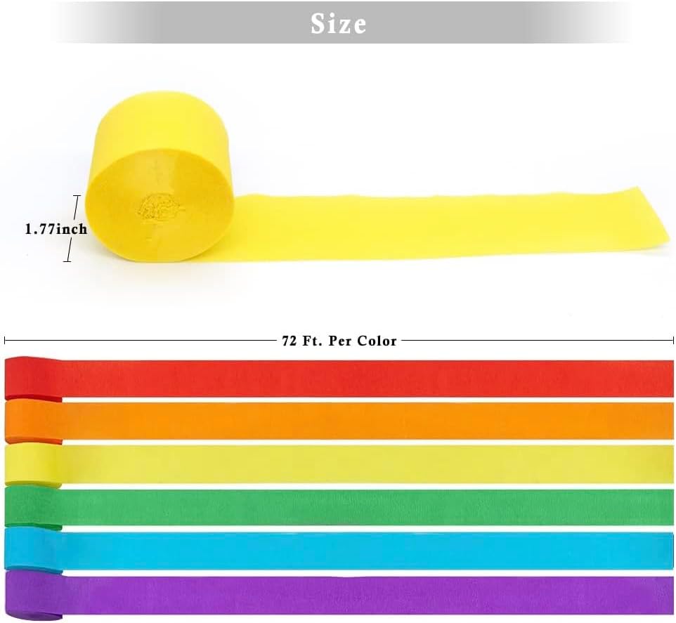 Binpeng 433ft Rainbow Crepe Paper Streamers for Parties