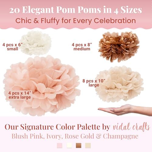 Vidal Crafts 20-Piece Boho Tissue Paper Pom Poms
