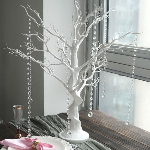 34 in White Metallic Manzanita Tree with 8 Acrylic Bead Chains