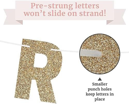 Pre-Strung Gold Glitter Birthday Banner - No DIY