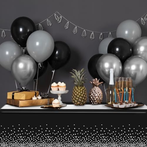 3Pcs Black and Silver Tablecloth Party Decorations