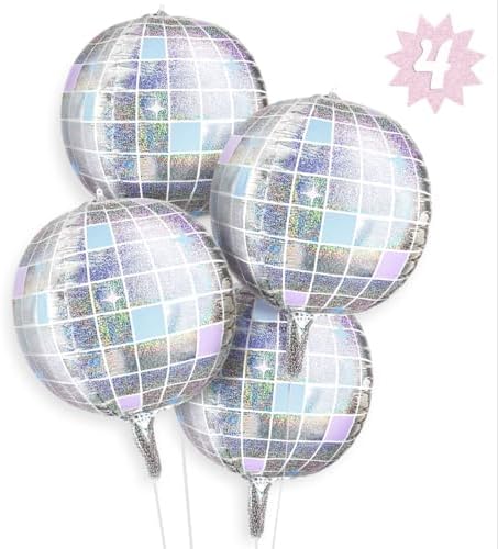 XO Fetti Iridescent Disco Ball Balloons 4 Pack 22 Inch