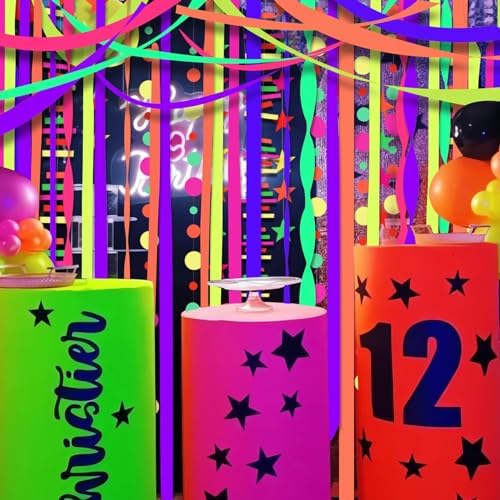 6 Rolls Neon Streamers UV Glow Birthday Party Decor