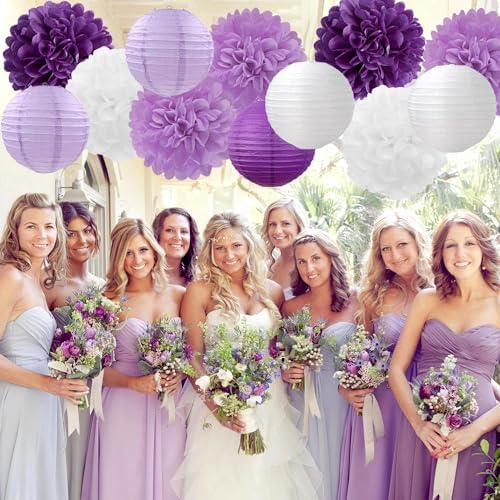 Purple White Lavender Decorations 15PCS Party Kit