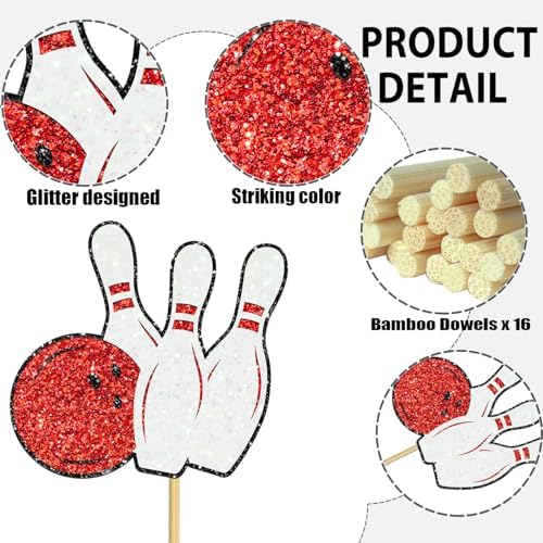 Bowling Party Centerpiece Sticks 16PCS Glitter Decorations