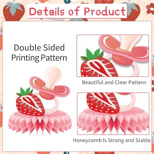 Strawberry Baby Shower Decorations 9PCS