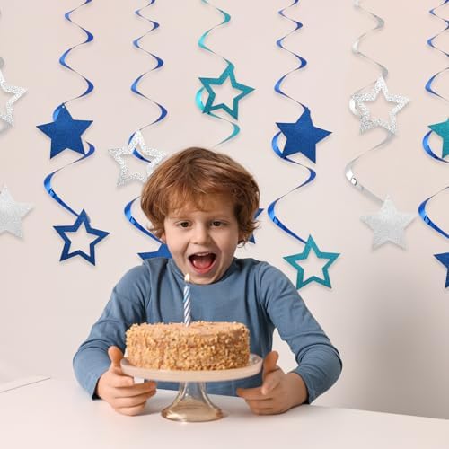 64pcs Blue Foil Swirl Streamers for Birthday Party Decorations