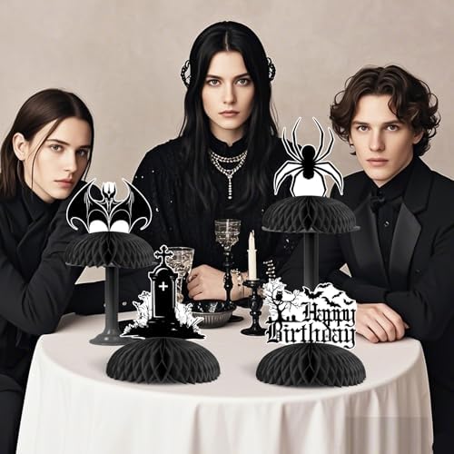 Cheereveal 8Pcs Gothic Black Honeycomb Centerpieces