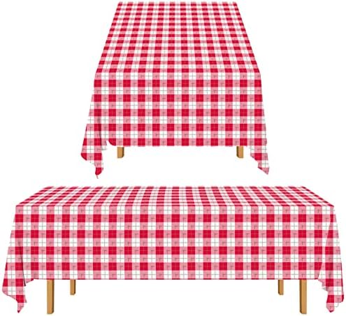 Gatherfun 3PCS Red White Gingham Waterproof Tablecloth for Easter Picnic Barbecue