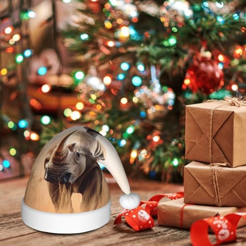 Animal Rhino Print Christmas Santa Hat Plush for Adults